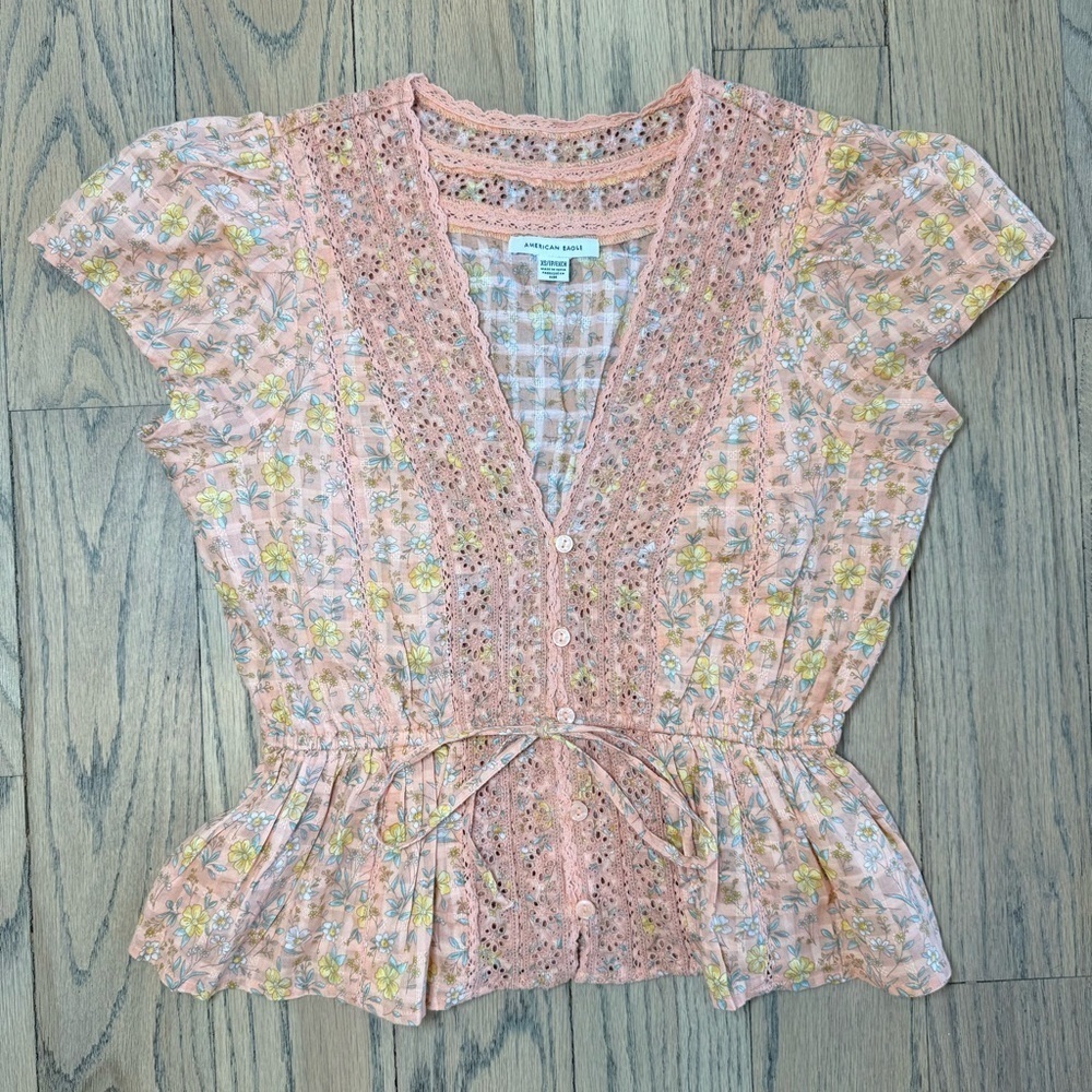 American Eagle Women’s Peplum Floral Top Size X-Small - Picture 1 of 13
